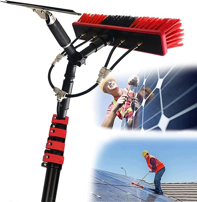 Outdoor Window Cleaning Water Fed Telescopic Brush Water Fed Kit with Hose SpraySolar Panel Cleaning Equipmentfor Caravan Solar Panel Deck30FT(9M)