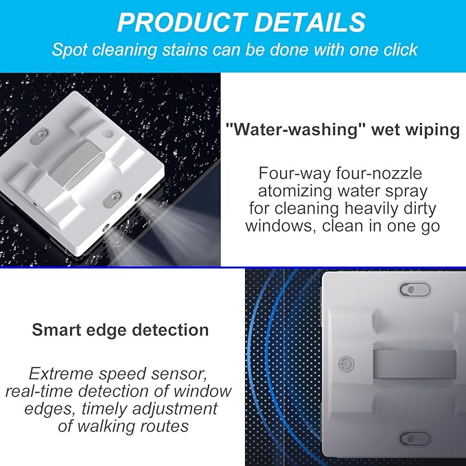 Wet Rub Window Cleaning MachineFour-Way Four-Nozzle Atomizing Water Spray5600Pa Window Cleaner Robotfor Most Glass MaterialsWhite