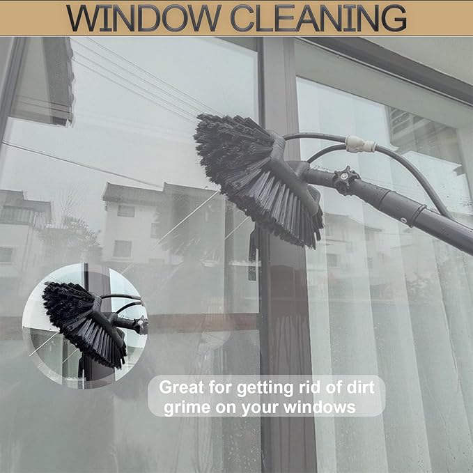Clean Photovoltaic and Solar Panels Window Cleaning Glass Wall Cleaning 3.6-12m Cleaning Kit Equipment with Scraper Window Extension Rod Cleaning (29cm Five-Sided Brush Head)5.4M/18FT