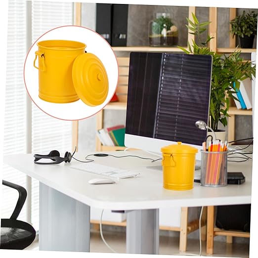 Alipis Trash Can Lid Mini Galvanized Waste Basket for Compact and Stylish Design for Desktop Bathroom and Kitchen Use