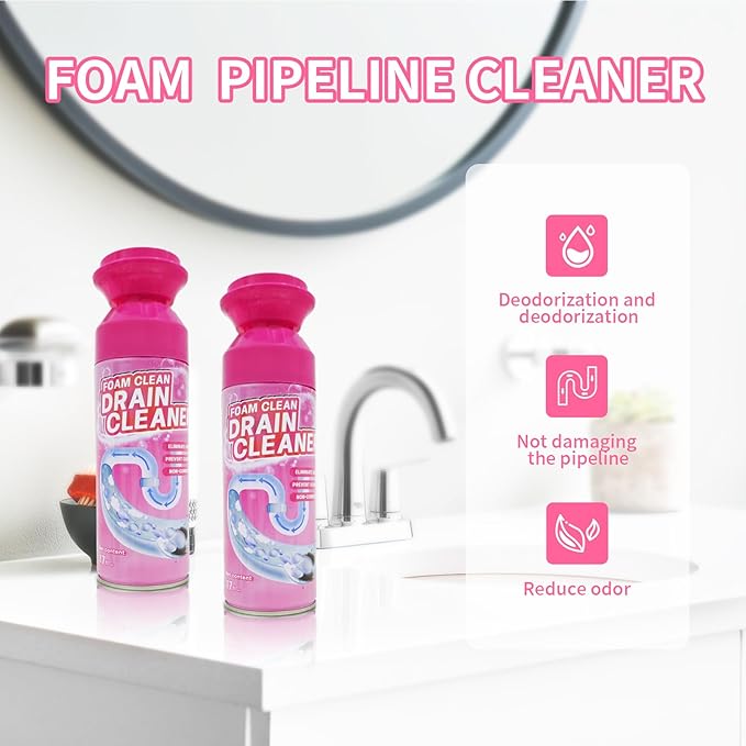 Foam Drain Cleaner Drain Sink Cleaner and Deodorizer Clog Remover for Kitchen Sinks Tubs (2 Pcs)
