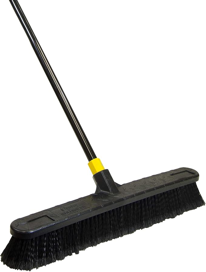 Quickie Cleaning Bulldozer 24-Inch Push Broom 60-Inch Steel Handle Smooth Surface Bristles with Scraper for Stuck on Mess Indoor/Outdoor Floors in Home/Garage/Basement/Driveway Use
