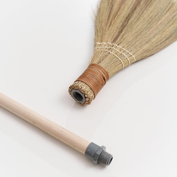 Natural Whisk Sweeping Hand Handle Broom - Vietnamese Straw Soft Broom for Cleaning Dustpan Indoor - Outdoor - Decorative Brooms - Wooden Handle - 9.84'' Width 27.55 Length
