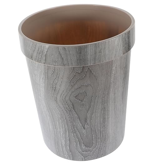 Retro Imitation Wood Grain Trash Can Wastebasket 25X25X30.7Cm Gray Plastic Garbage Container for Kitchen Bathroom Living Room Home Use