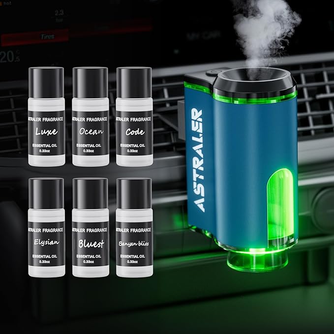 Smart Car Air Freshener Diffuser – Auto On/Off Aromatherapy Diffuser with 3 Scent Modes USB Rechargeable Vent Clip 6 Essential Oil Refills Included – Long-Lasting Fragrance Car Decor &amp Gift