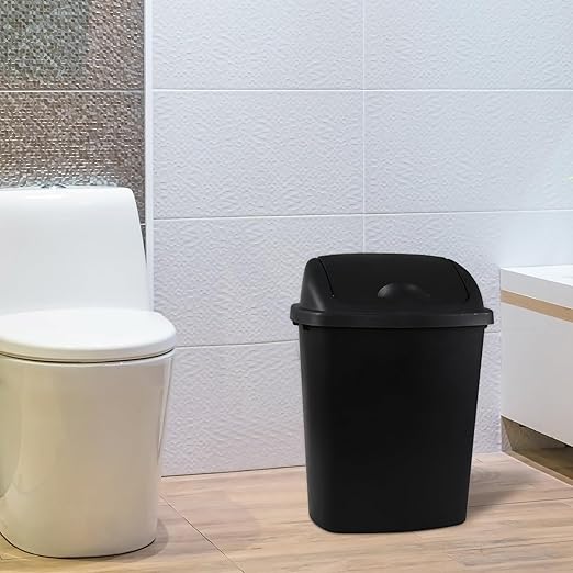 Xyskin 6 Gallon Plastic Swing Top Wastebasket Trash Can Commercial Trash Cans for Kitchen Garage or Workspace Black (4 Pack)