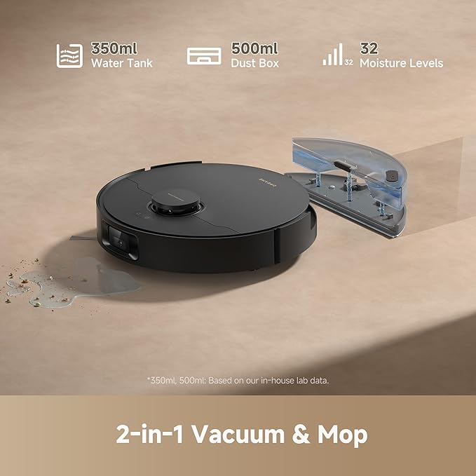 DREAME D20 Pro Plus Robot Vacuum 13000Pa Suction DuoBrush for Pet Hair Corner Cleaning Self Emptying LDS Navigation Laser Avoidance Vacuum Mop Hard Floors&ampCarpets (Black)