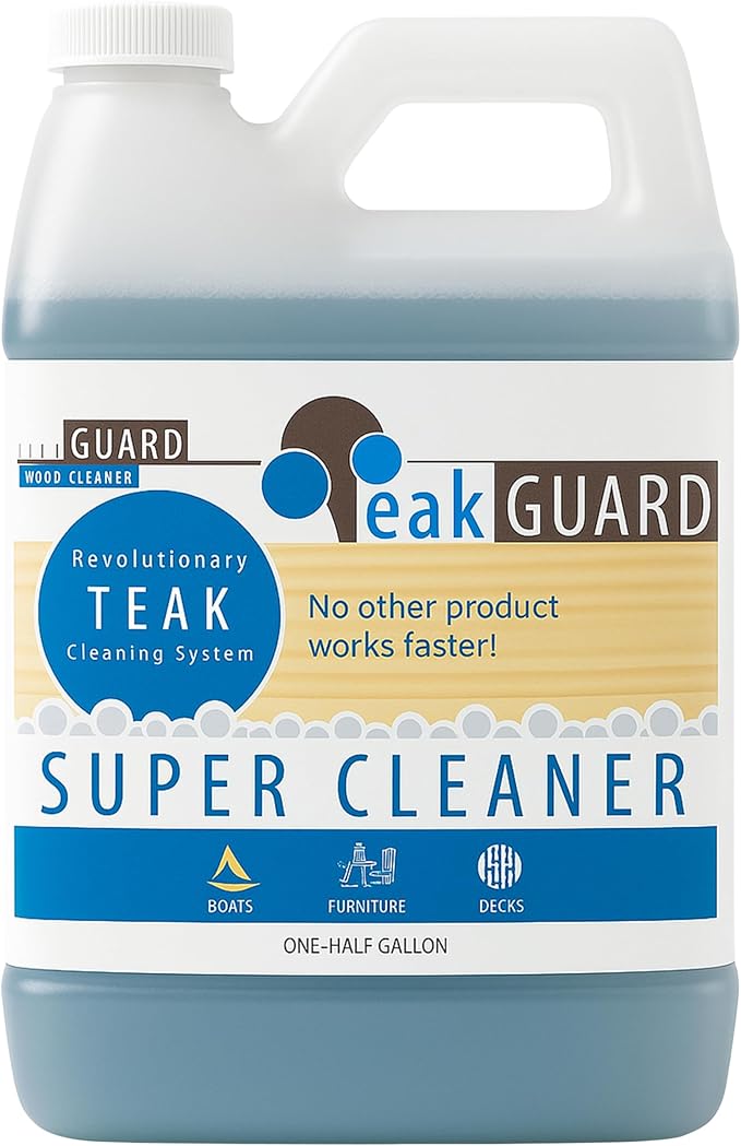 Teak Cleaner &amp Brightener Pre-Finish Wood Cleaner for Outdoor Furniture &amp Boat Teak Surfaces Deep-Cleaning Marine Restorer Water-Based Oil-Free Easy-to-Use 64 oz