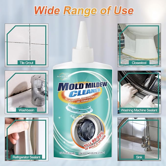Mold Remover GelHousehold Mold Cleaner for Washing MachineRefrigerator StripsGrout Cleaner Best for Home SinkKitchenShowers(2-Pack)