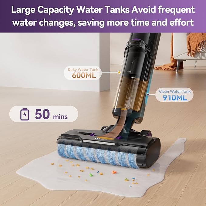 Redroad Wet Dry Vacuum Cleaner 16000Pa50Mins Runtime Cleaning Area 3013 ft²Cordless Vacuum Cleaner Cordless Vacuum and Mop All in Onefor Hard Floors Sticky Messes and Pet HairW15 Set