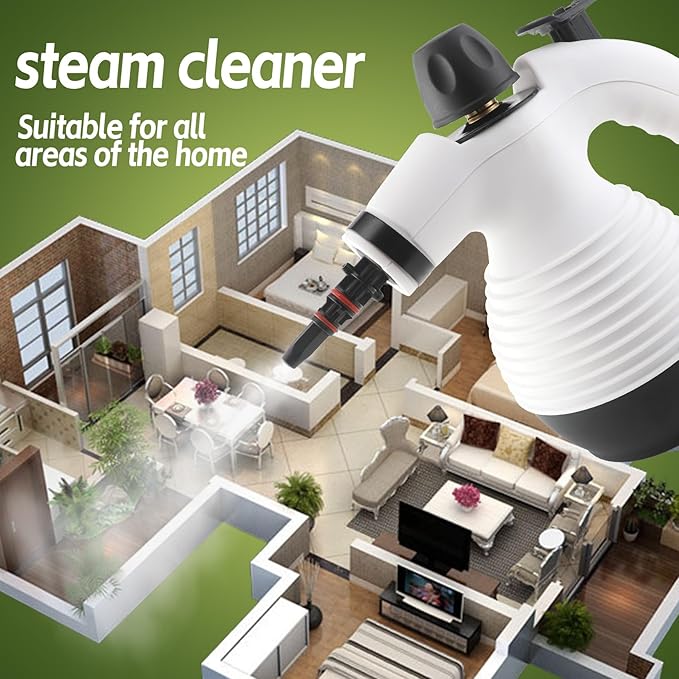 15-in-1 Multipurpose Steam Cleaner 1050W Handheld Steamer &amp Steam Mop with 16-Piece Kit 350ML Tank 30s Fast Heat-Up for Floors Windows Cars Bathroom Grills Sofa Cleaning(White)