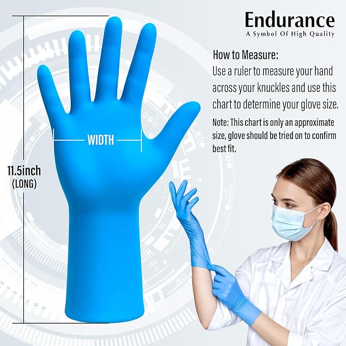 Saf-Care Endurance Blue Nitrile Gloves – 8 Mil Heavy-Duty Disposable Gloves Powder &amp Latex-Free Low Derma Non-Sterile 11.5-Inch Extended Cuff for Industrial Medical Exam Cleaning (500 Small