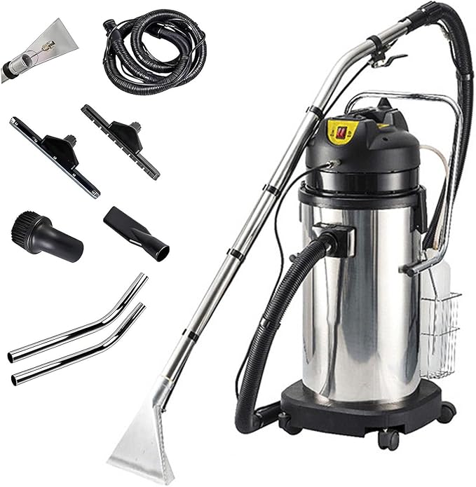 Carpet Shampooer3-in-1 Commercial Cleaner40L PortableWet Dry VacuumStainless Steelwith Long Flat/Round Brush for Sofa Curtain Carpet Cleaning 40L