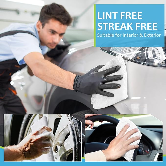 Nuenen Microfiber Cleaning Cloths for Cars 16 x 16 Inch Ultra Absorbent Car Towels Drying Reusable Cleaning Supplies House Kitchen Window Microfiber Towel(White60 Pcs)