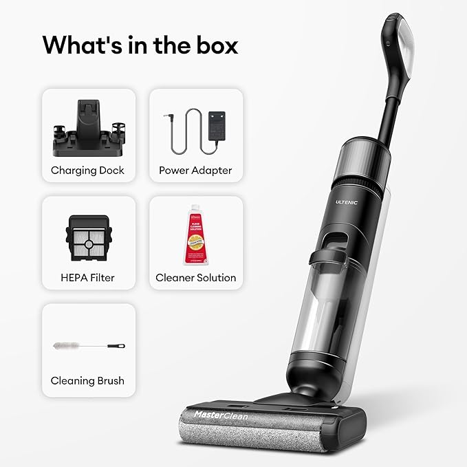 Ultenic Wet Dry Vacuum Cleaner Cordless Vacuum Mop Combo with Self-Cleaning 50min Runtime Smart Mess Detection Edge Cleaning LED Display 3-in-1 Floor Cleaner Machine for Hard Floor AC1 Elite
