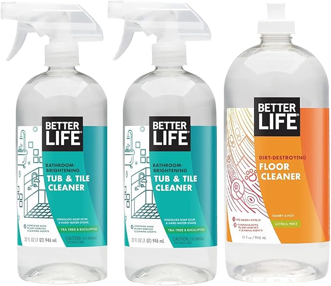 Better Life Tub and Tile Cleaner 32 Oz Pack of 2 + Floor Cleaner Citrus Mint 32 Oz Pack of 1