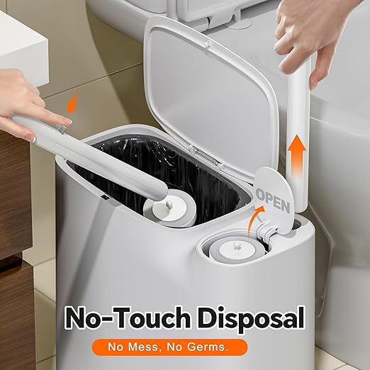 White Plastic Mini Trash Can Toilet Cleaner Stick Toilet Brush Holder 36 Refills 2-Gallon Trash Can with Pop-Out Lid Suitable for Bathrooms and Small Toilets.