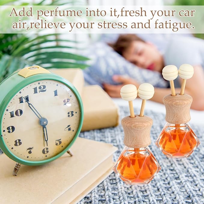 Zubebe 30 Pack 8 ml Diamond Essential Oil Diffuser Bottle Bulk Car Air Freshener Vent Clip Auto Perfume Vent Diffuser for Aromatherapy Fragrance Ornament Decor Glass Bottle with Wooden Caps Stick