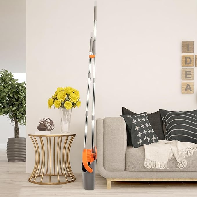 2-Pack Broom and Dustpan Set with Long Handle Heavy Dust Broom and Dustpan Combo for HomeKitchen Office Pet Hair(Gray Orange)