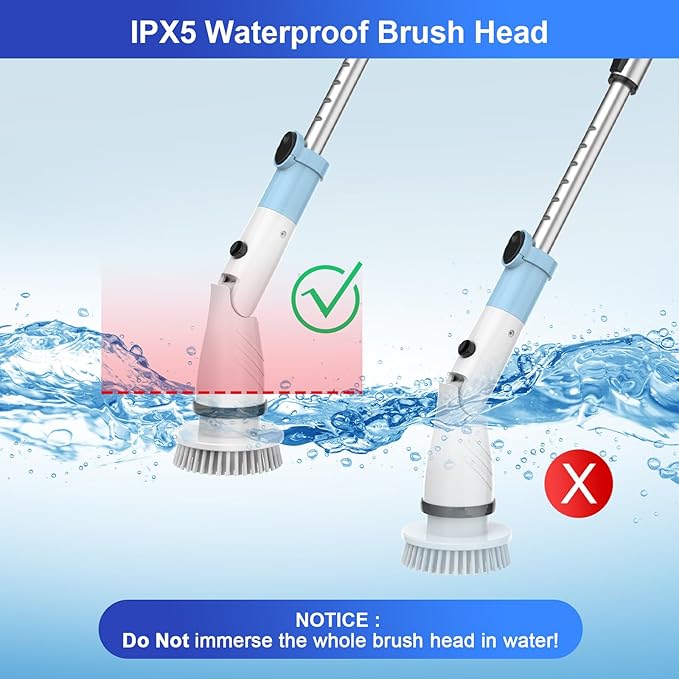 Electric Spin Scrubber with 5 Brush Heads Cordless Cleaning Brush 450 RPM Motor 27-47 inch Adjustable Handle Power Scrubber for Bathroom Tile Floor