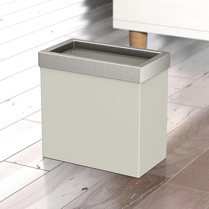 Gatco Small Bathroom Trash Can with Lid Rectangle 3 Gallon Stainless Steel Wastebasket Under Sink Matte Pearl and Satin Nickel for Bathroom Bedroom Office (1939SN)