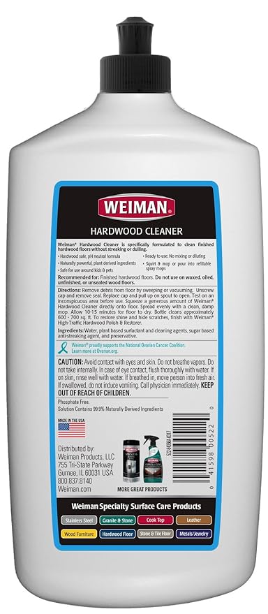 Weiman Hardwood Floor Cleaner – Surface Safe No Harsh Scent Safe for Use Around Kids and Pets Residue Free – 27 oz. Trigger