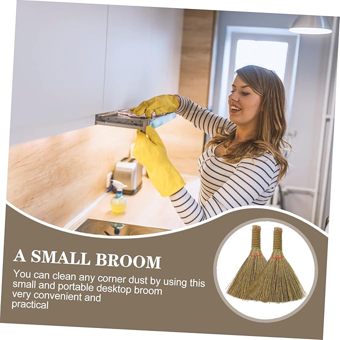 minkissy 8pcs Ergonomic Handle Straw Broom Small Brush Straw Bristle Broom Home Use