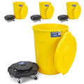 Magnum Yellow 32 Gallon Trash Can Set (Trash Can Quiet Dolly and Reinforced Lid) Construction Grade Jobsite Ready Non-Marking Wheels &amp Casters for Rolling Garbage CMTC-CLD0-32Y04 (4 Set)