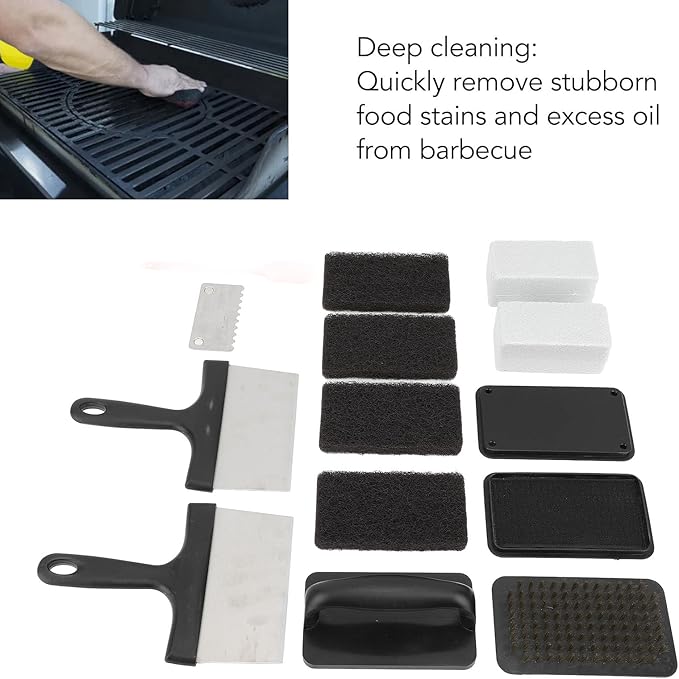 for Griddle Cleaning Kit Oil Removal Anti Hot Handle Multifunctional Grill Cleaning Kit (14Pcs)