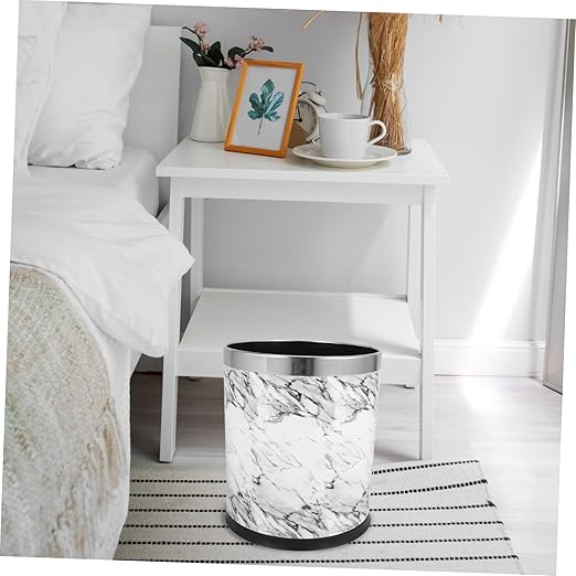Marbling Trash Can Wastebasket for Home Office Bathroom and Easy to Clean Elegant Design for Bedroom and Dorm Use