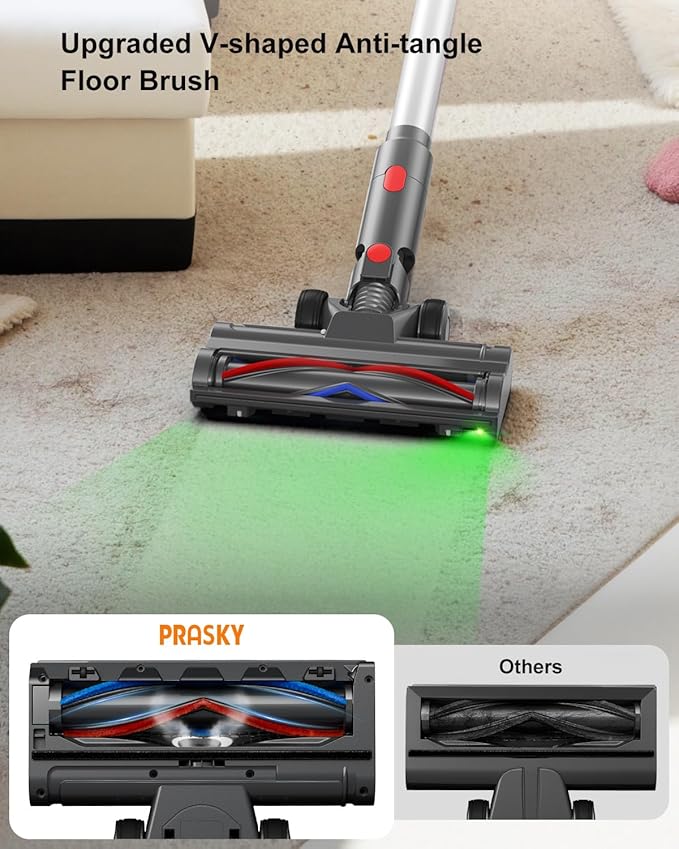 Cordless Vacuum Cleaner Stick Vacuum Rechargeable 550W 45KPA Powerful Suction Lightweight Vacuum Cleaners for Home Anti-Tangle Self Standing for Pet Hair Hardwood Floor Carpet - Sliver