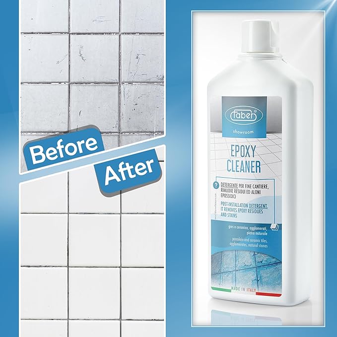 FABER Epoxy Remover – Epoxy Resin Haze Remover and Post Construction Cement Grout Cleaner to Renew Refresh &amp Restore Natural Shine of Porcelain Ceramic Tile Floor - Heavy Duty Alkaline Compound
