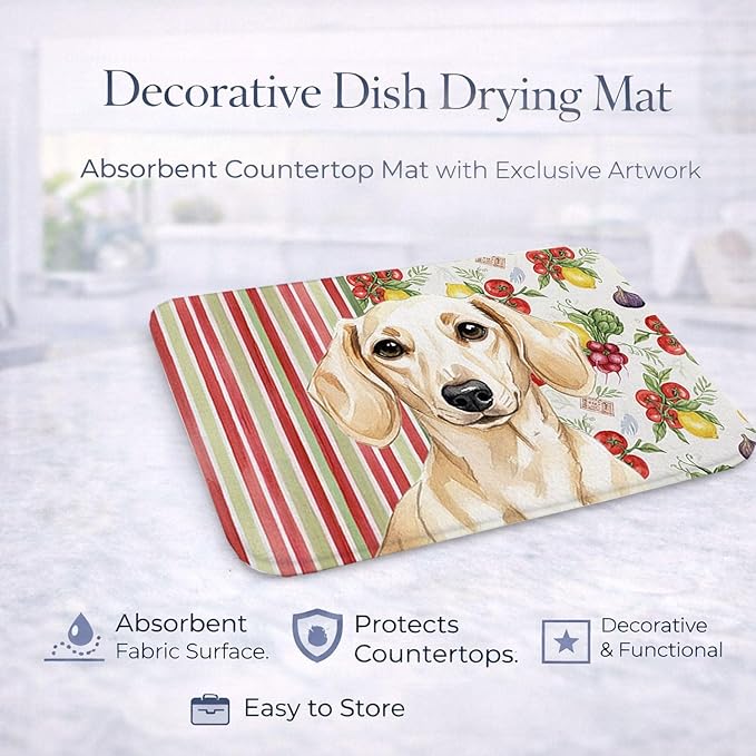 Caroline's Treasures Cream Dachshund Vegetables Dish Drying Mat Absorbent Dish Drying Mat Pad for Kitchen Counter Dish Drainer Mat for Countertop 14 x 21 Multicolor