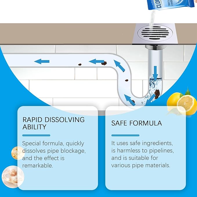 Drain Unclogger Cleaning Powder - Rapidly Dissolve Grease Hair &amp Debris Safe for All Pipes Quick Fix for Sink Toilet &amp Shower Drain Blockages(1PCS)
