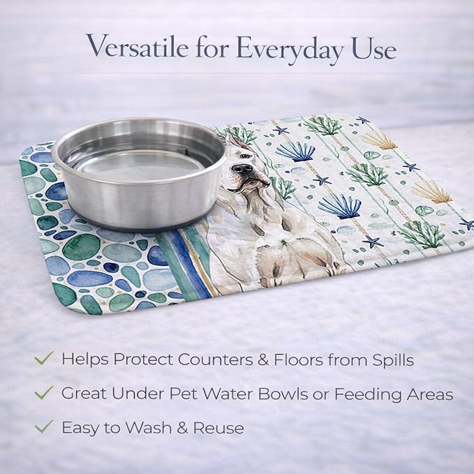 Caroline's Treasures Dogo Argentino Coastal Sea Glass Dish Drying Mat Absorbent Dish Drying Mat Pad for Kitchen Counter Dish Drainer Mat for Countertop 14 x 21 Multicolor