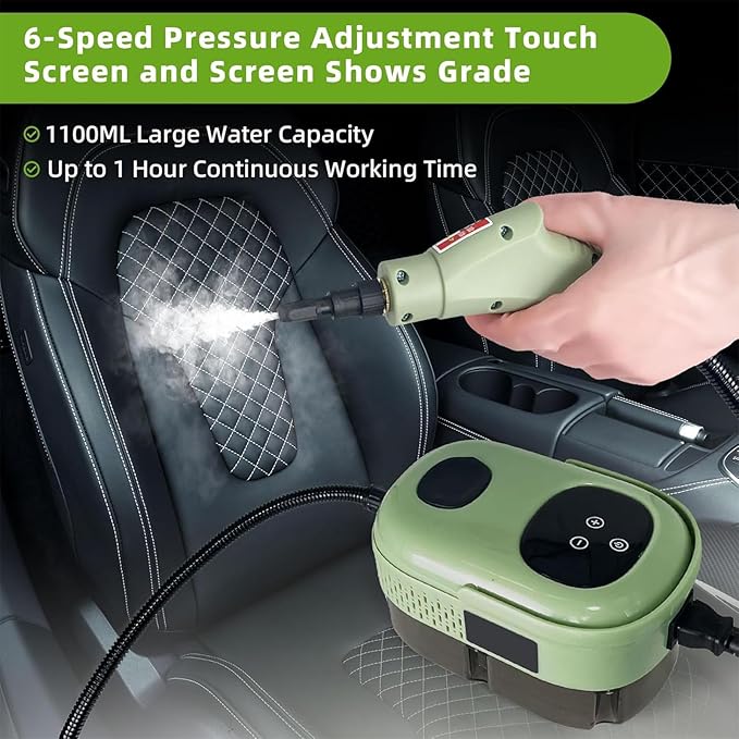 Handheld Steam Cleaner 1500W High Temperature Steam Cleaner with 1.1L Large Water Tank and 3 Brush Heads 6-gears Adjustable and 15 Seconds Fast Heating for Home Us