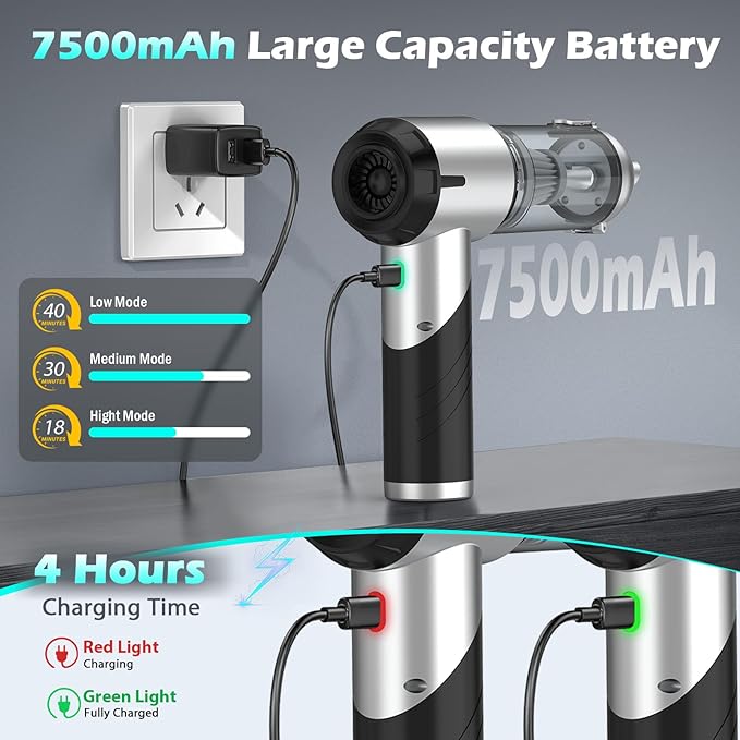 Car Vacuum Portable Cordless Foldable Mini Vacuum 17000PA Strong Suction 40mins Runtime 4-in-1 Air Duster &amp Air Blower Handheld Vacuum with One-Click Dust Removal for Car HomeOffice Pet