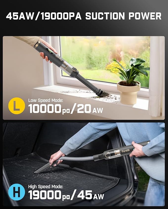Fanttik Slim V10 APEX Cordless Car Vacuum 4-in-1 Portable Mini Handheld Vac 19kPa Suction Power Upgraded Smart Digital Display 2 Suction Modes for Small Jobs Car Office Desk Keyboards (Gray)