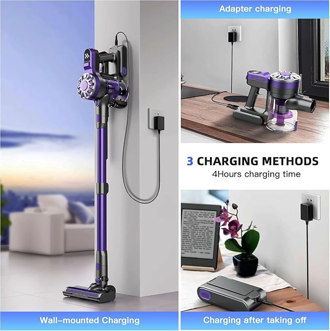 Cordless Vacuum Cleaner for HomeLightweight Stick Vacuum Cordless Rechargeable with Power Suction Up to 35 Mins Runtime Hardwood Floor Vacuum for Pet HairCarpetsTile(Black)