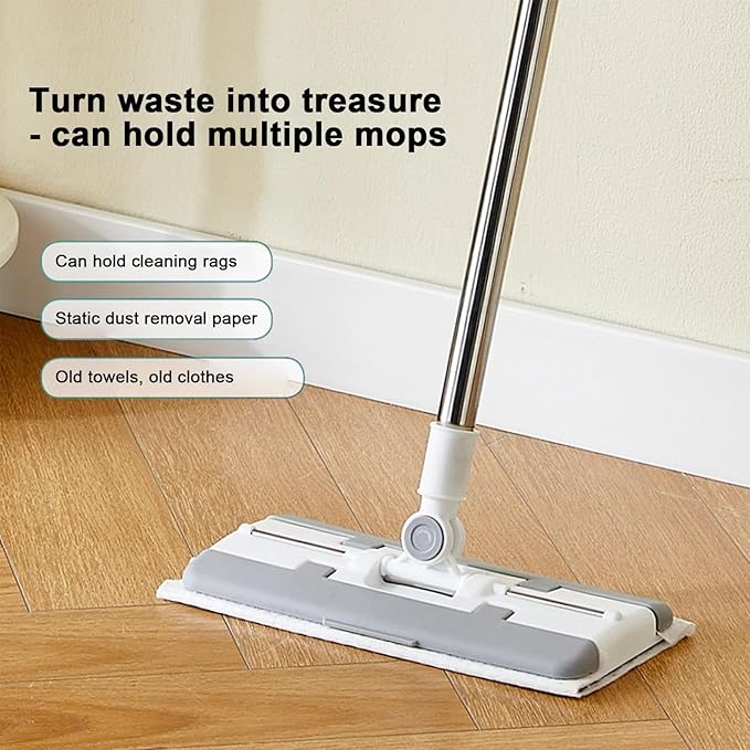 Automatic Clip Mop - Cloth Changing Cleaning Tool Reusable Wet Dry Mop with Easy Use Floor Cleaning Tool for Home Kitchen Bathroom Wood Floor Tile Dust Removal Multisurface Accessory