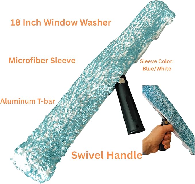 Window Squeegee 18 inch and Window Washer with Swivel Handle Professional Window Cleaning Kit Window Scrubber with Durable Aluminum T-Bar for Window Cleaning
