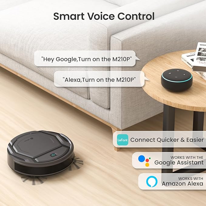 Lefant Robot Vacuum Cleaner M210 ProSlimQuiet2200Pa Suction120 Min Self-Charging Robotic Vacuums Freemove 3.0WiFi/APP/Alexa6 Cleaning Modes Ideal for Hard Floors Pet Hair Low CarpetBlack