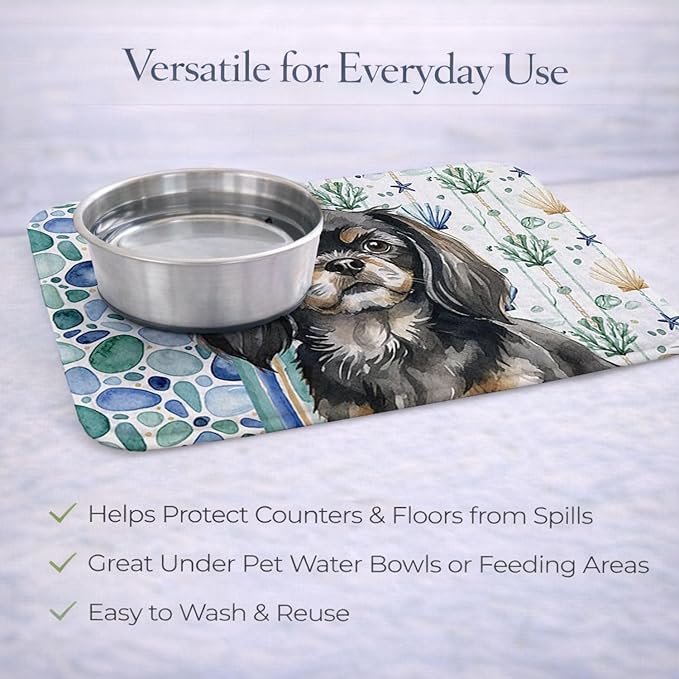 Caroline's Treasures Black and Tan Tibetan Spaniel Coastal Sea Glass Dish Drying Mat Absorbent Dish Drying Mat Pad for Kitchen Counter Dish Drainer Mat for Countertop 14 x 21 Multicolor
