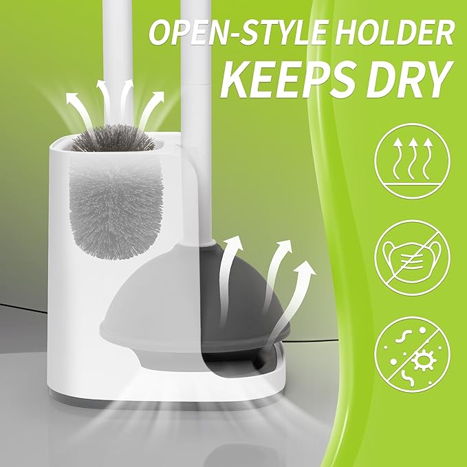 Toilet Brush and Plunger Set Hidden S-Shaped Toilet Brush Plunger Combo 2 Pack Perfect for Homes Apartments &amp Bathrooms