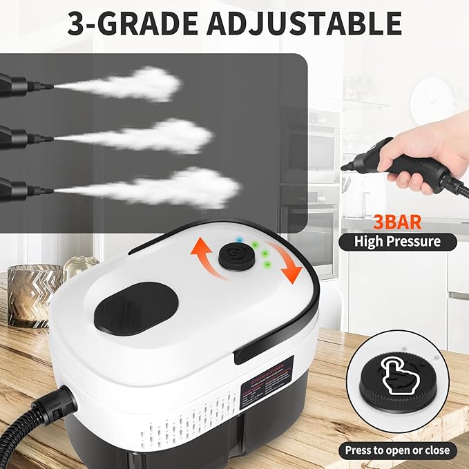 Handheld Steam Cleaner 2500W High Pressure Steam Cleaner for Home 15s Fast Heating Portable Steamer for Cleaning with 17 pcs Accessories for Dirt Grease Grout TileFloor and Car (White)