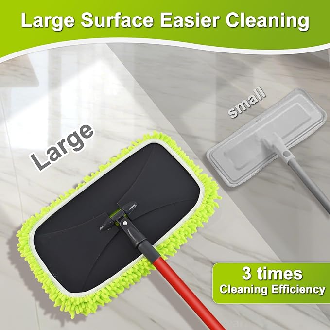 Mops for Floor Cleaning Dust Mop for Hardwood Floors Extra Large Floor Mop with Extendable Handle and 3 Reusable Chenille Mop Pads Flat Dust Mops for Hardwood Marble Vinyl Tile Floors Cleaning