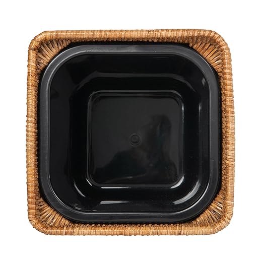 Kouboo Rattan Square Paper Waste Basket and Trash Bin with Lid and Plastic Insert 2 Gallon Capcity Honey-Brown