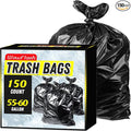150 Count 55-60 Gallon Trash Bags Sturdy &amp Tear-Resistant Commercial Can Liners 55 Gallon Large Garbage Bags Large Black Trash Bags for Commercial Lawn and Leaf Bags