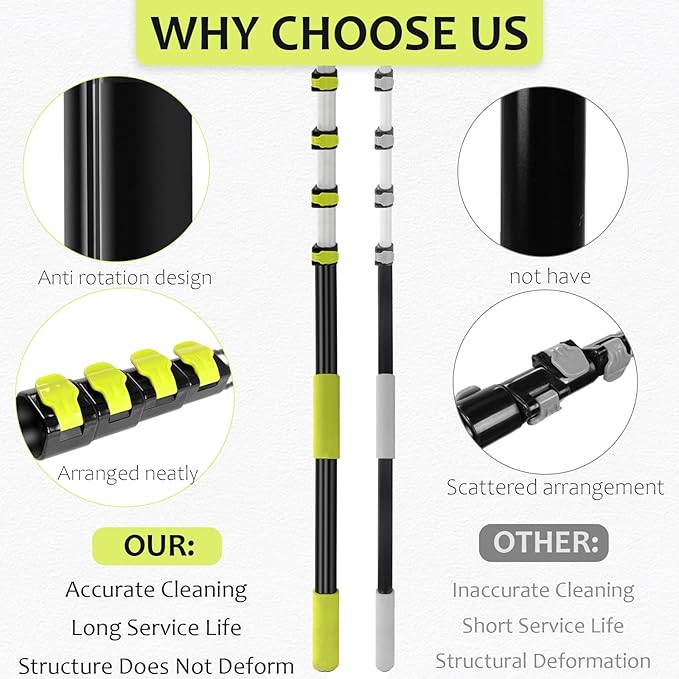 【Upgrade Anti Rotation 】 36ft High Reach Duster Kit5-36ft Lightweight Aluminum Alloy Extension Rod7-Piece Set210° Steering Head Clean Various Anglefor Cleaning CeilingHigh Wall