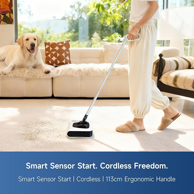 FMART FM-009 Cordless Electric Floor Sweeper — Lightweight One-Hand Operation with Flexible Handle Quiet Design Powerful High-Speed Edge Brush for Hard Floors Corners &amp Low-Pile Carpets